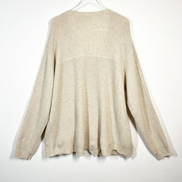 Helmut Lang Wool and Cashmere Oversized Distressed V-Neck Sweater Size Large - Picture 6 of 16